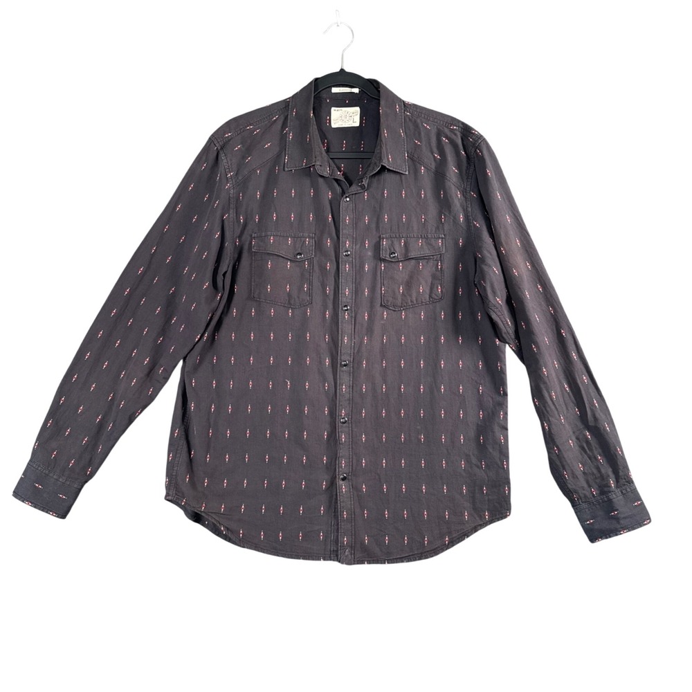 Lucky Brand Mens Pearl Snap Western Shirt Patterned Long Sleeve L Rodeo Cowboy